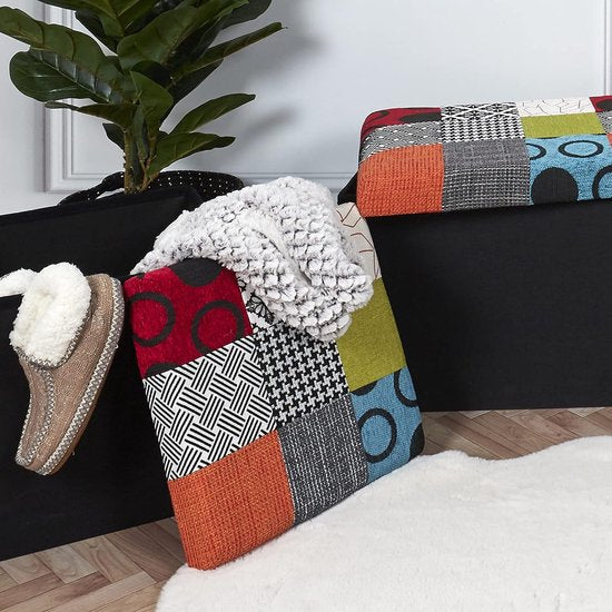 Patchwork opvouwbare kruk met opbergdoos 2 in 1 zitkruk