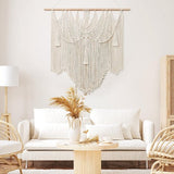 Macramé wandtapijt, boho-decoratie, groot handgeweven tapijt, slaapkamer, wanddecoratie, woonkamer, balkondecoratie, 90 x 90 cm (beige)