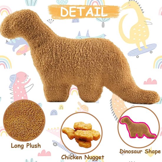 Dinosaurus Nugget Kussen, Kip Nugget Kussen Knuffel, Dino Chicken Nugget Knuffel, Dinosaurus Knuffel Pop, Kussen Verjaardagscadeaus voor Kinderkamer Decoratie (Brontosaurus)