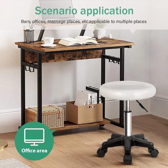 Ronde draaikruk met wielen PU Leahter rolkruk in hoogte verstelbare kruk voor spa-salon massage zwart