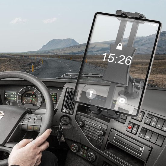 Tablethouder voor het dashboard, keukenwandhouder voor iPad/iPad Mini, Samsung Galaxy, smartphones en tablets, 4,7-13,5 inch, verstelbare tabletstandaard voor keuken, slaapkamer, badkamer, auto