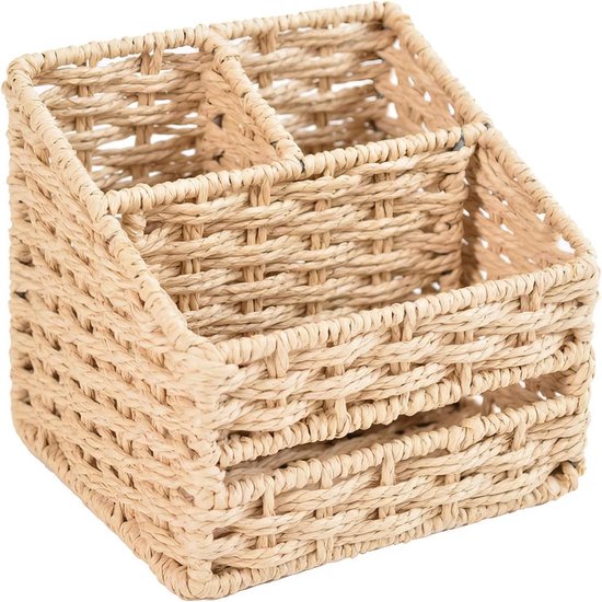 Braided Storage Basket, Multi-Purpose Rattan Basket, Basket with Paper Cord Braided, Baskets Braided Water Hyacinth, for Tabletops, Kitchens, Living Room, Braided Basket