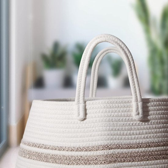 Grote wasmand, katoenen touw, mand voor dekens, kussens in de woonkamer, opbergmand voor speelgoed in de kinderkamer (bruin)