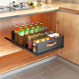 Telescopische lade, uitschuifbare lade voor kast, metalen uitschuifbare organizer met handvat, keukenopbergplank met nano-kleefbanden, mandlade voor kast, 40 x 15,5 x 30 cm, zwart