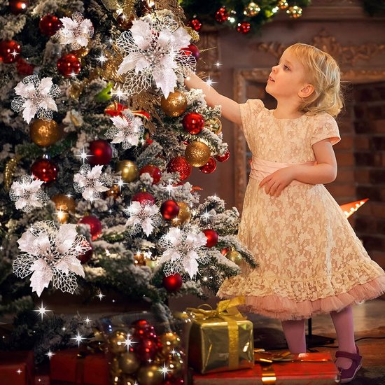 12 pieces glitter Christmas tree decoration, Christmas tree decoration, ornament, Christmas, flowers, decoration, Christmas tree decoration., 9 cm