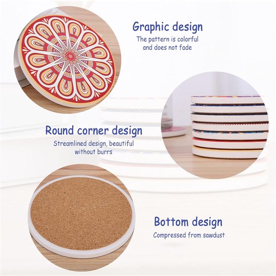 8 stuks onderzetters met houder, glazen absorberende keramiek, decoratieve onderzetters voor kopjes, vazen, glas, kaarsen, unique verjaardags- housewarming gifts