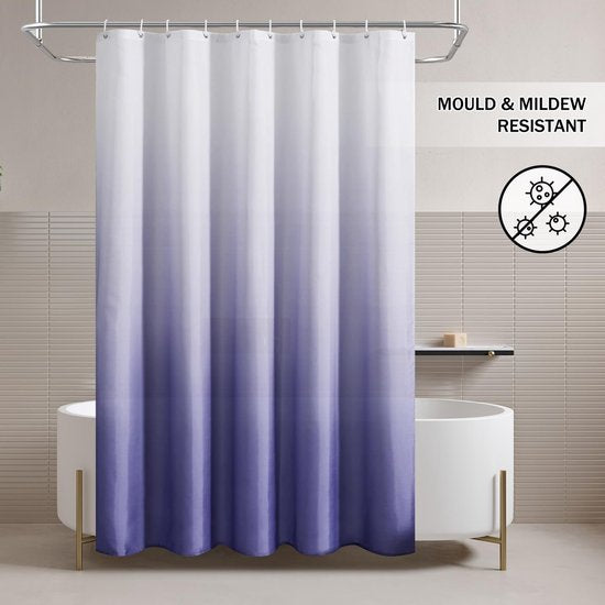 180x200cm badgordijn, douchegordijn anti-schimmel in de badkamer, gordijn voor badkuip-douche, waterdicht wasbaar, wasbaar douchegordijn van polyesterweefsel met 12 douchegordijnringen