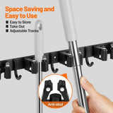 Bezemhouder Muur, Bezemhouder Apparaathouder Wandmontage Roestvrijstalen bezem Mophouder Zelfklevende gereedschapshouder Organizer met 5 houders en 4 haken voor huis, keuken, garage, tuin