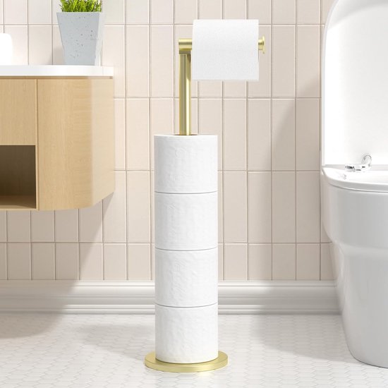 Staande toiletrolhouder, opvouwbare papierhouder, roestvrijstalen badkamerstandaard, roestvrij, vrijstaande opslagdispenser voor 5 rollen