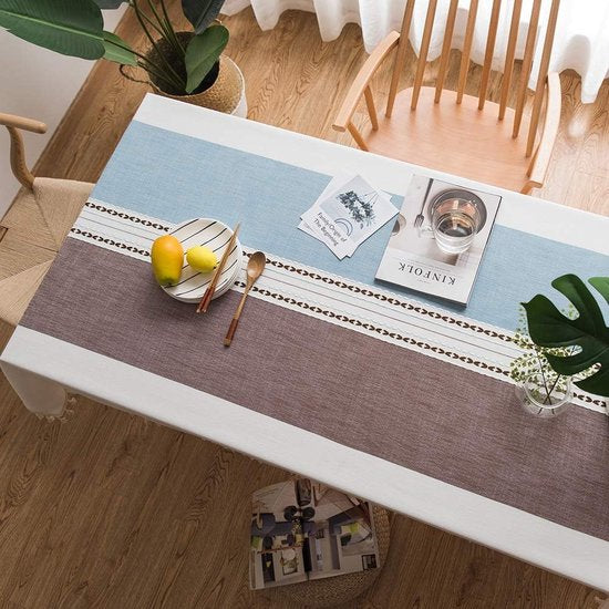 Rechthoekig tafelkleed, afwasbaar, katoen, linnen, tafelzeil, landelijke stijl, 140 x 220 cm, met kwastjes, voor thuis, keuken, eettafeldecoratie