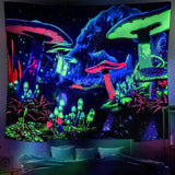 Black Light Mushroom Tapestry Galaxy Space Tapestry UV Reactive Poster Plant Landscape Tapestry Starry Sky Wall Hanging for Bedroom Home Decoration