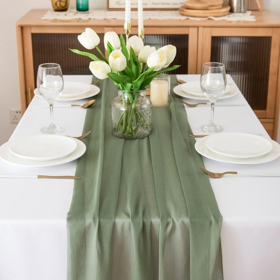 Chiffon Table Runner Green Table Runner Wedding Sage Green Fabric Tulle Light Green Boho Table Runner Table Decoration Runner Table 70 cm x 3 m