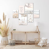 Fotoset, klaar om op te hangen, geen extra lijst nodig, strand, zee, Relax, modern, beige, woonkamer, slaapkamer.