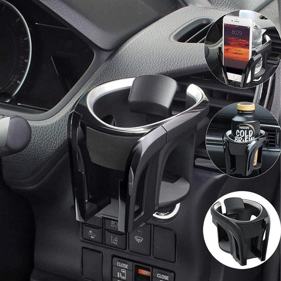 Autobekerhouder voor ventilatie, bekerhouder, mobiele telefoonhouder, geschikt met 7,8 cm diameter flessenhouder, blikjeshouder drankhouder voor alle telefoons