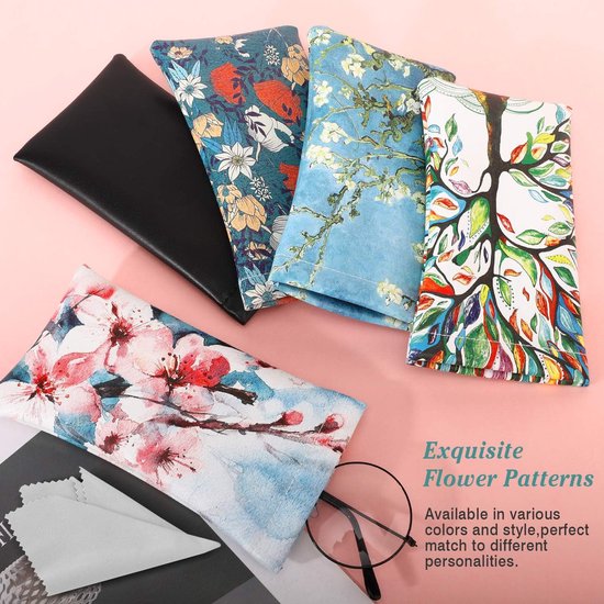 Brillenkoker, 2 stuks draagbare zonnebrillen etui met kliksluiting brillenkoker zachte bril beschermhoes leesbrillenetui voor dames met reinigingsdoekje