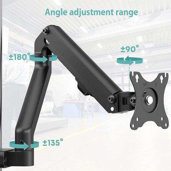 Schermpaalmontage met mechanische veer, eenvoudige VESA-montage voor 17"-27" schermen tot 7 kg, compatibel met VESA 75x75 en 100x100 paalmonitor