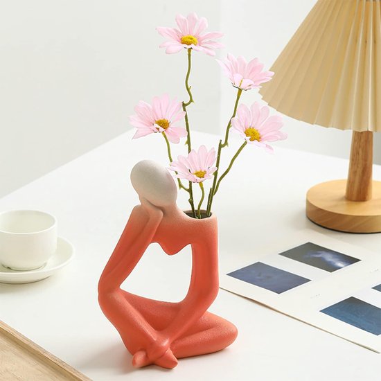 Keramische Vazen Deco Bloemenvaas Thinker Tafelvaas voor Pampas Grasbloemen Gedroogde Bloemen Moderne Vazen voor Cadeau Tafel Decoratie Bruiloft Tulpenvaas Keuken Kantoor Creatief 19 cm