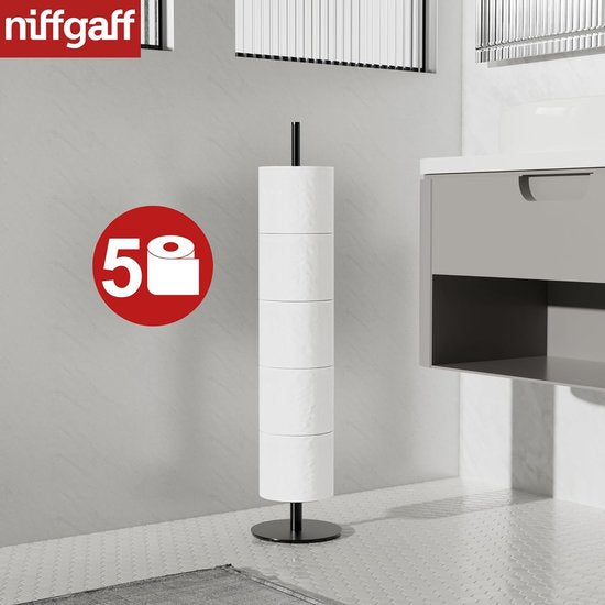 Staande toiletpapierhouder, wc-rolhouder & keukenrolhouder & reserverolhouder, wc-papieropslag, van roestvrij staal, vrijstaand, mat voor badkamer, met scheidingsplaat voor waterbescherming