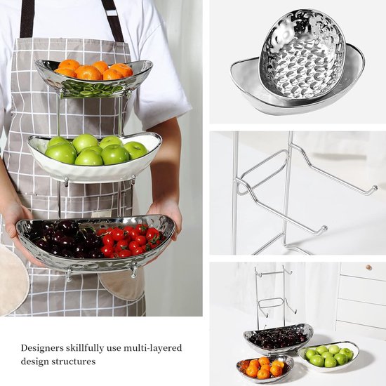 Fruitschaal 3-laags keramische fruitmand voor keuken porseleinen keukenkommen voor fruit en groenten opslag snack noten dessert taart dienblad bordenrek voor feest bruiloft