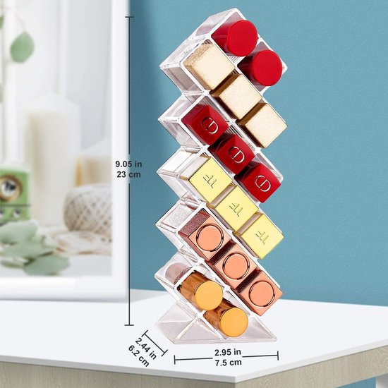 Lipstick organizer, acryl lippenstifthouder, lipgloss, tower clear cosmetica, make-up organizer, opslag voor badkamer, wastafel, 16 sleuven