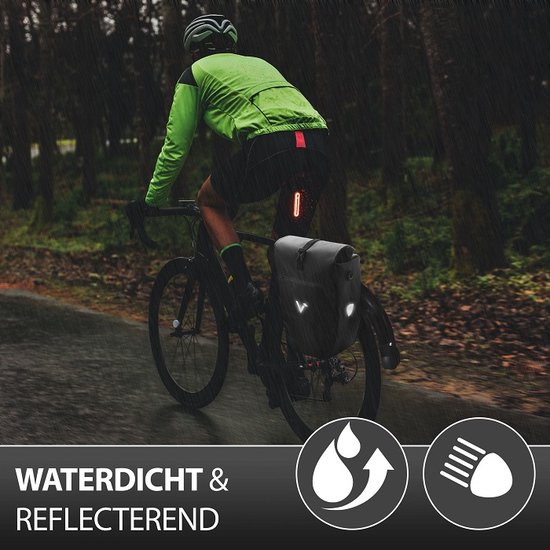 Valkental - ValkBasic 28L - Zwart - Grote en waterdichte bagagedragertas, zwart - fietstas voor bagagedrager met reflectoren in de kleur zwart