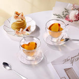 Dubbelwandige espressokopjes, 150 ml, set van 2, koffieglazen, theeglazen met handvat en schotel, hartmok voor melk, sap, cadeau voor vrouwen, vriend/in paren voor verjaardag, bruiloft,