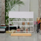 Belle Vous Wit Metalen Oorbel Organizer Sieraden Display Standaard met Houten Basis - 144 Gaten, 3 Lagen - Opslag Voor Hangende Oorbellen, Kettingen & Knopjes Houder Rek Voor Dames & Meisjes