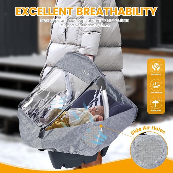 Universele regenhoes voor babyzitje (bijv. Maxi-Cosi/Cybex/Römer), afdekbare draagopening en luchtgaten, contactvenster, met zak, noodzakelijke bescherming voor baby's of huisdieren (lichtgrijs)