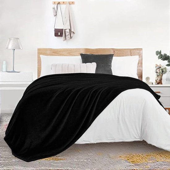 Knuffelige, donzige deken, 230 x 270 cm, XL fleece bank- en bankdekens, superzacht, als banksprei, zwart