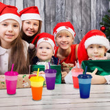 beker, beker, drinkbeker met rietje en deksel, 350 ml, kleurwisselbeker, herbruikbare plastic beker, kinderbeker, beker, reisbeker, tumbler ijskoffie, koud drinken, smoothie, sap, 7 stuks