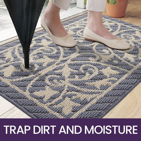 Indoor Doormat, 80 x 120 cm, Dirt Trapper Mat, Non-Slip, Washable Entrance Rug, Door Mat, Foot Mats Front Door for Entrance, Hallway, Garden, Indoor, Pet (Grey)