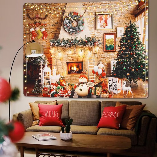 Wandtapijt Kerstmis wanddoek muur opknoping esthetische kerstboom open haard geschenken wandtapijt thuis kerstdecoratie wanddecoratie voor slaapkamer woonkamer slaapzaal 150 x 130 cm