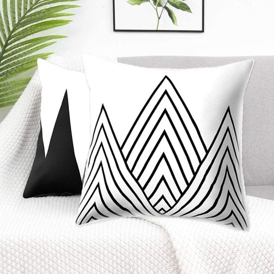 Kussenhoezen, 4 stuks, 45 x 45 cm, geometrisch zwart-wit, kussensloop met geometrisch patroon, decoratieve kussensloop, voor bank, slaapkamer, woonkamer, wooncultuur