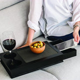 Bench-armtafel, armleuningen, tafelhouder voor bank, dienbladen voor salontafel, zijorganizer voor apparaten en afstandsbediening, bank- en bed-drinkplank met lade (Zwart)