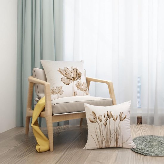 Bloemen Kussensloop 40 x 40 cm, set van 4 outdoor kussens, sierkussens, linnen, kussenhoezen, bloemenpatroon, aquarelschilderij, kussenhoezen voor bank, woonkamer, sierkussen, 40 x 40 cm