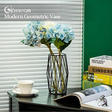 Glazen bloemenvaas met geometrische metalen plankstandaard, kristalheldere terrariumplantenbak, knopglasvazen voor bloemen, hydrocultuurplant, middelstuk voor bruiloft op thuiskantoor, zwart, 21,5 cm