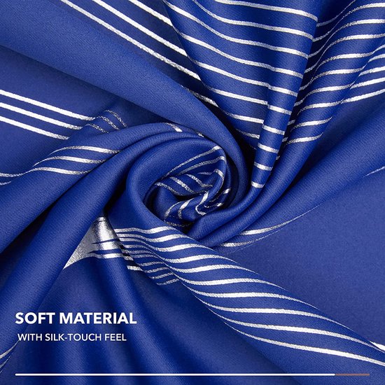 Deconovo Verduisteringsgordijnen met Ringen, Gordijn Warmte-isolerend met Zilver Strepen voor Slaapkamer, 117x229 cm (B x H), Royalblauw, 2 stuks