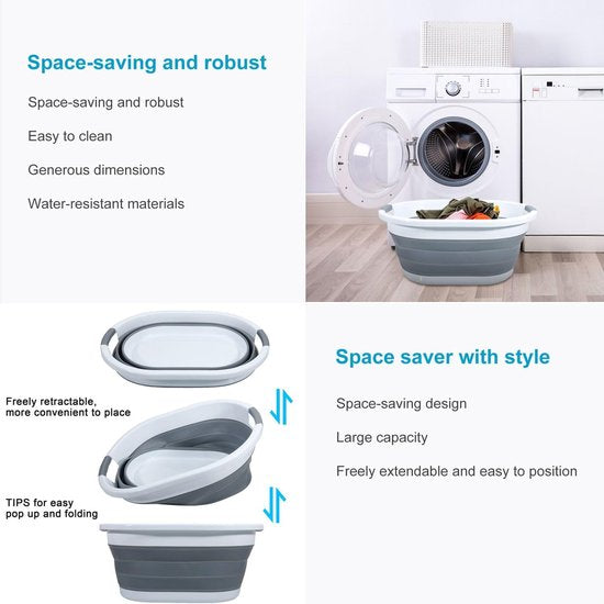 Opvouwbare wasmand van kunststof en siliconen - 61,5 x 44 x 27 cm - ruimtebesparend met handgrepen - 36L