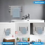 Towel Rail, No Drilling, Stainless Steel Towel Holder, Extendible 37-70 cm, Bathroom Towel Holder, 3 Bars with Hooks, Self-Adhesive Wall Mounted Towel Holder for Bathroom, Kitchen, Wall,