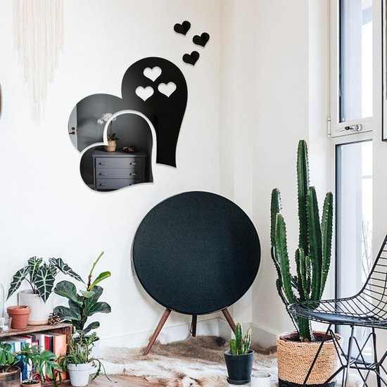 Set van 2 explosieveilige zelfklevende acrylspiegels, ideaal voor wanddecoratie in de badkamer, woonkamer en slaapkamer (zwart)