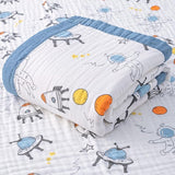 deken, 6-laags knuffeldeken, babykatoen, 110 x 110 cm,babydeken, luierdeken, zachte deken voor badhanddoek, kinderdeken voor pasgeborenen, uniseks (blauw astronaut)