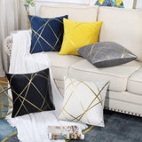Wit fluwelen kussensloop, 40 x 40 cm, set van 2 bankkussens, goudkleurige geometrische sierkussens, kussenhoezen, moderne sierkussens, overtrek voor slaapkamer, bank, bed