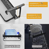 Doucheplank zonder boren, doucherek van ruimte aluminium, zelfklevend badkamerrek, douchemand en shampoohouder voor douche, badkamer en keuken (zwart, 30 cm).