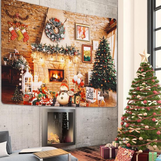 Wandtapijt Kerstmis wanddoek muur opknoping esthetische kerstboom open haard geschenken wandtapijt thuis kerstdecoratie wanddecoratie voor slaapkamer woonkamer slaapzaal 150 x 130 cm