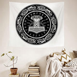 Wandtapijt Thor's hamer Scandinavische meditatie runen dode wanddoek zwart Viking Tapestry Scandinavian Gothic wandkleed slaapzaal slaapkamer 150 x 130 cm