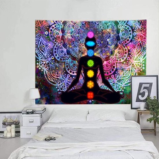 Mandala wandtapijt, kleurrijk mandala wandtapijt, zeven chakra wandtapijt, kleurrijk wandtapijt, met installatiekit, voor slaapkamer, woonkamer, slaapzaal, studio kamerdecoratie