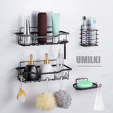 Doucheplank gezoneerde boringen, set van 4, zwart, met zeewering en bevestiginghouder, roestvrij staal, gezoneerde boringen, voor badkamer en keuken