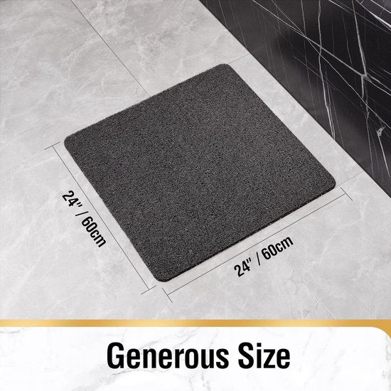 Antislip douchemat, 60 x 60 cm, badmat antislip met afvoer, zachte PVC Loofah antislipmat, badkuip, sneldrogende badmat, zwart