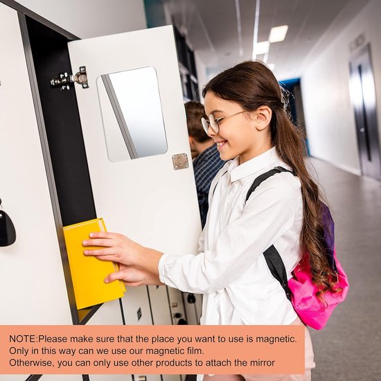 4 stuks spiegels, acrylspiegel, 14 x 18 cm, afgeronde hoekspiegel, acrylspiegel, wanddecoratie met magneet, voor school, badkamer, woonkamer, kantoor, decoratie