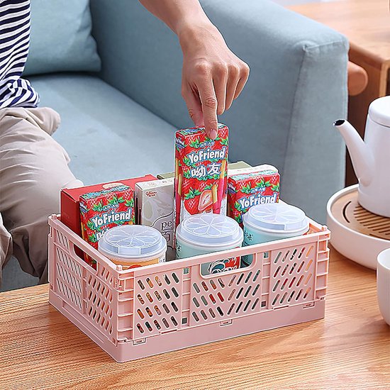 2 stuks opvouwbare opbergmand kunststof opbergkisten voor keuken, slaapkamer, werkkamer (2 stuks roze + 2 stuks grijs, 40 x 30 x 15 cm)